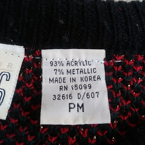 Just for Petites Plaid Chain Link Cardigan Sweater PM Black Red - Picture 5 of 16